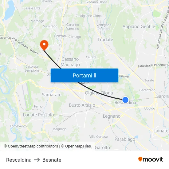 Rescaldina to Besnate map