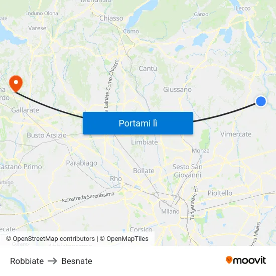 Robbiate to Besnate map