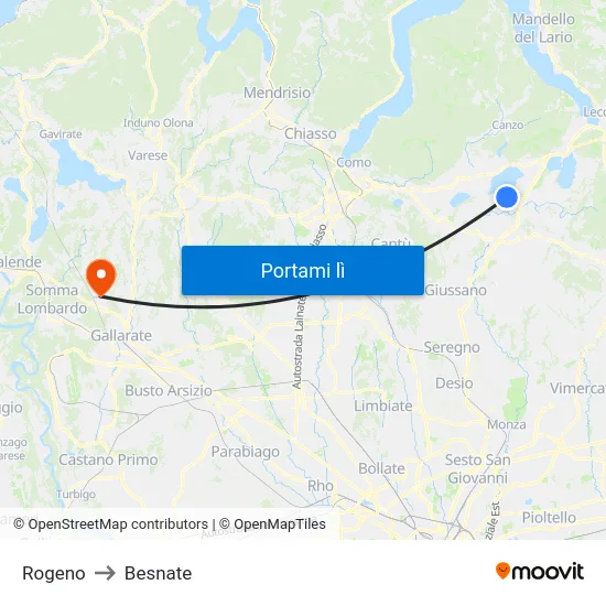 Rogeno to Besnate map