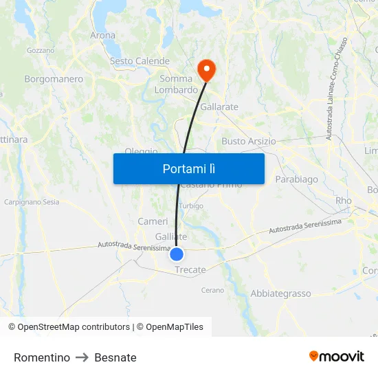Romentino to Besnate map