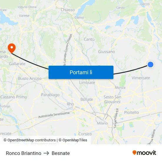Ronco Briantino to Besnate map