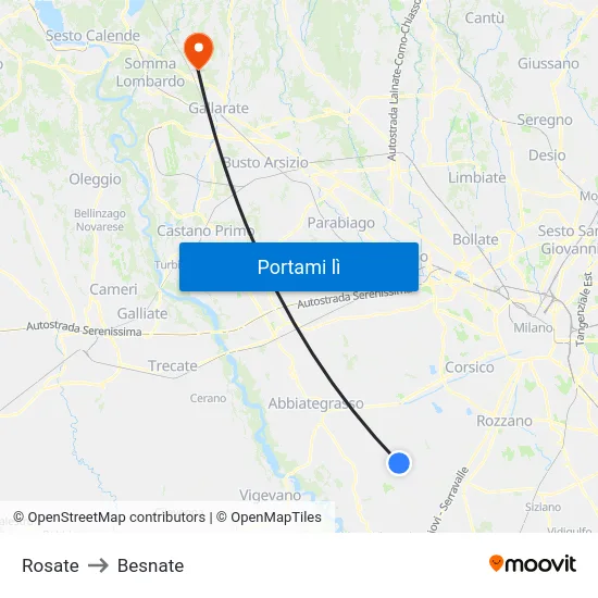 Rosate to Besnate map