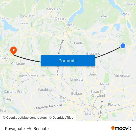 Rovagnate to Besnate map