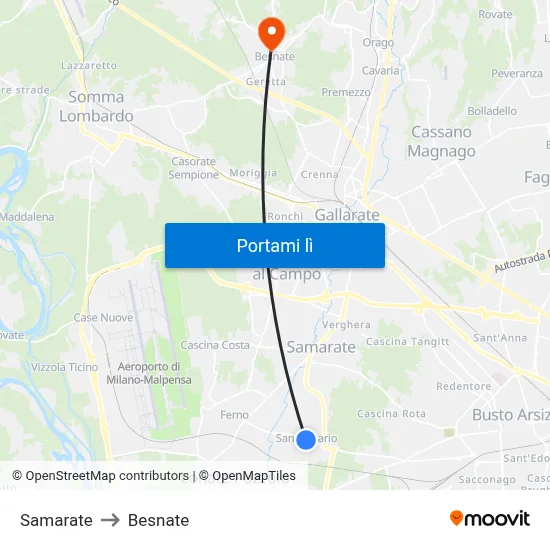Samarate to Besnate map