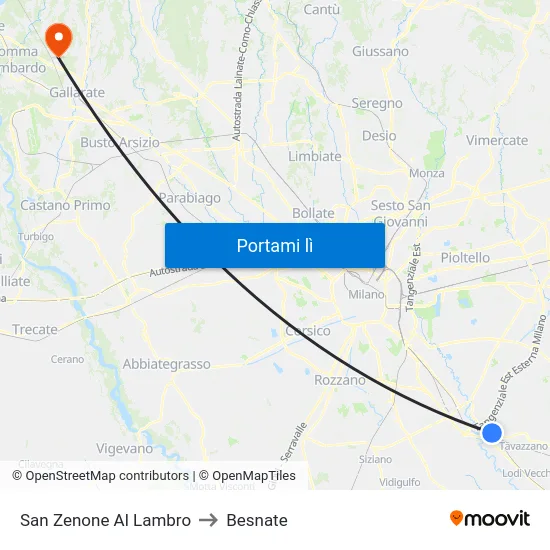 San Zenone Al Lambro to Besnate map