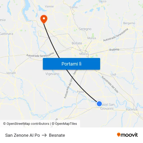 San Zenone Al Po to Besnate map