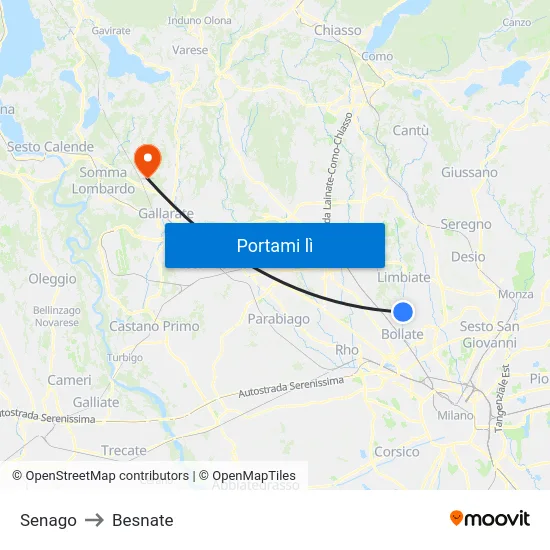 Senago to Besnate map