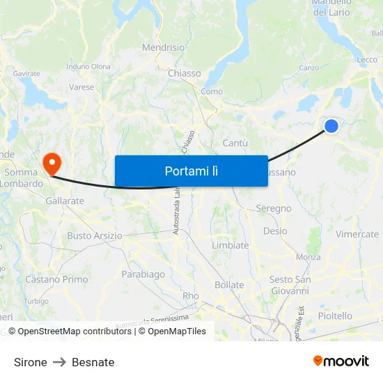 Sirone to Besnate map