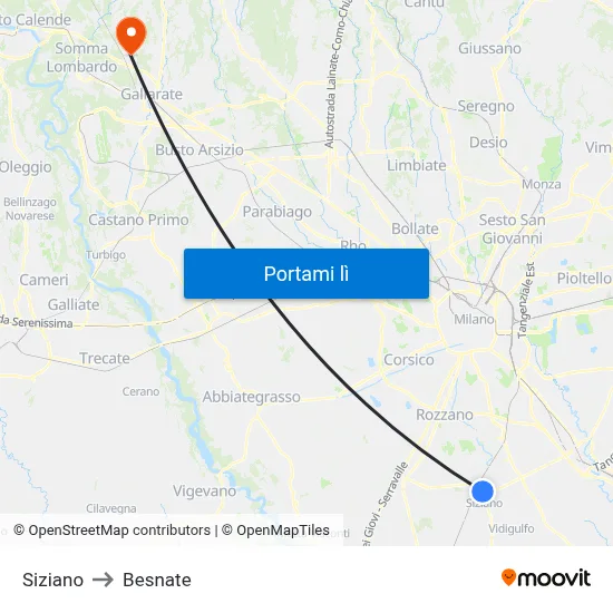 Siziano to Besnate map