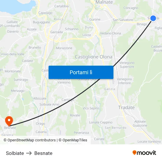 Solbiate to Besnate map