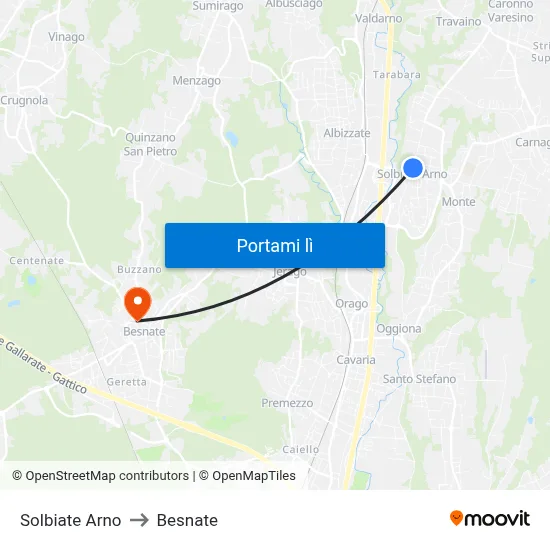 Solbiate Arno to Besnate map