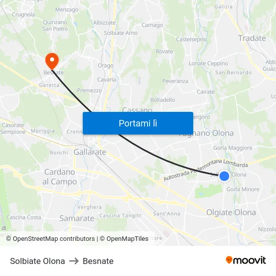 Solbiate Olona to Besnate map