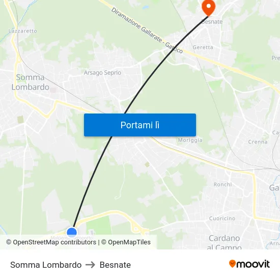 Somma Lombardo to Besnate map