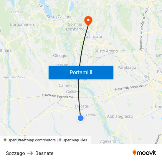 Sozzago to Besnate map