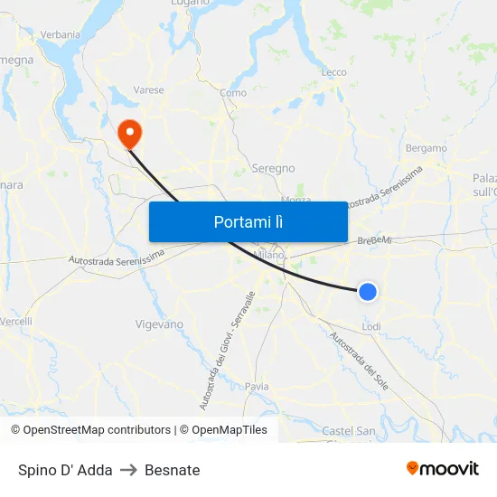 Spino D' Adda to Besnate map