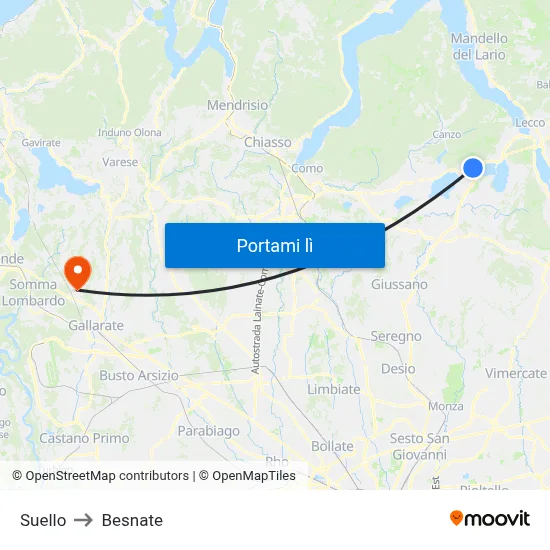 Suello to Besnate map