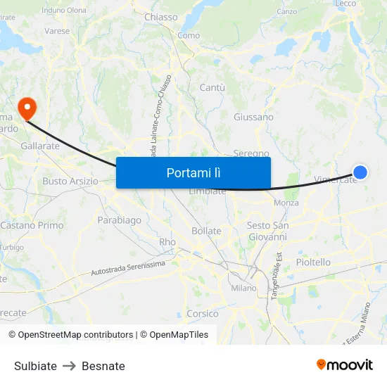 Sulbiate to Besnate map