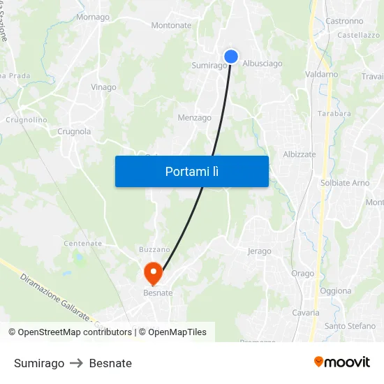 Sumirago to Besnate map