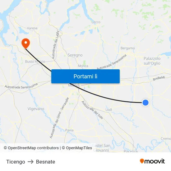 Ticengo to Besnate map
