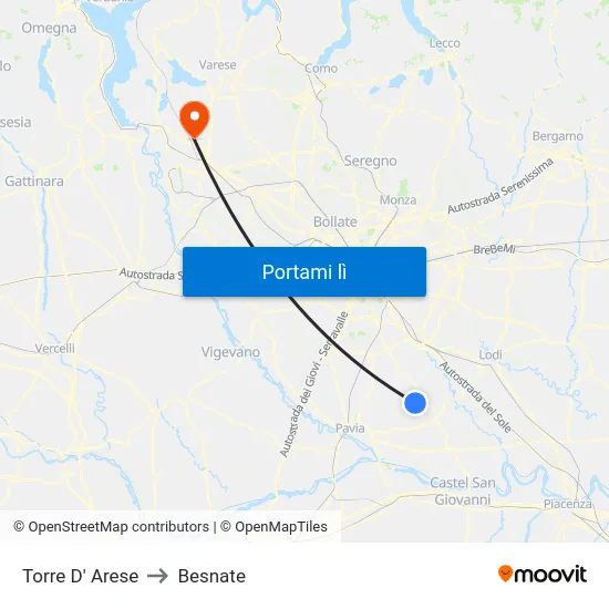 Torre D' Arese to Besnate map