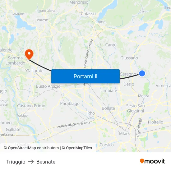 Triuggio to Besnate map