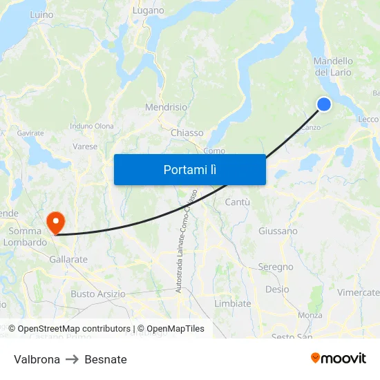 Valbrona to Besnate map