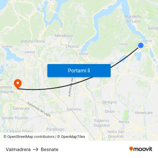 Valmadrera to Besnate map