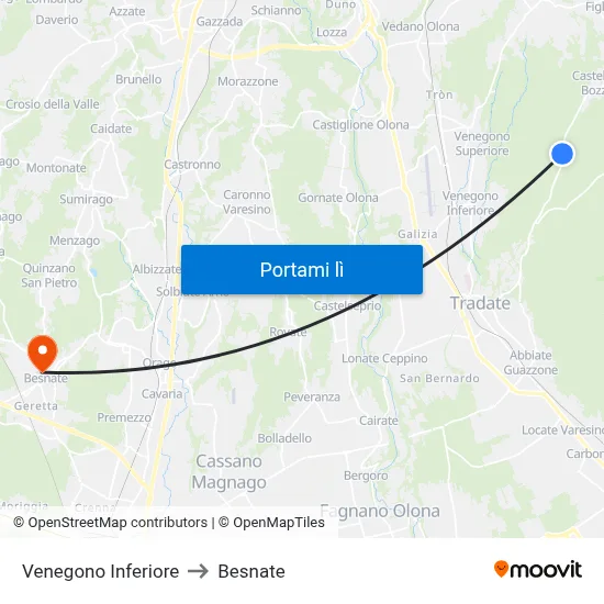 Venegono Inferiore to Besnate map