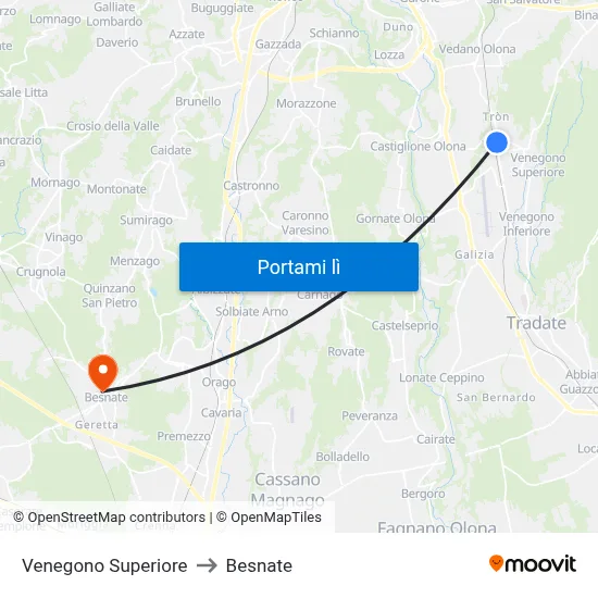 Venegono Superiore to Besnate map