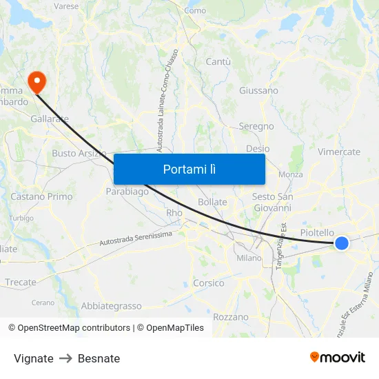 Vignate to Besnate map