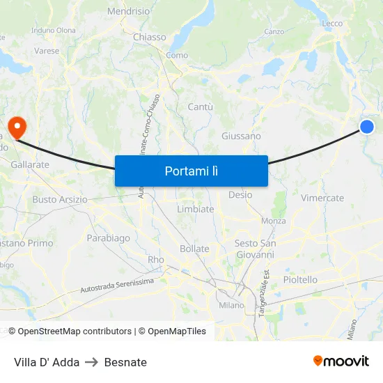 Villa D' Adda to Besnate map