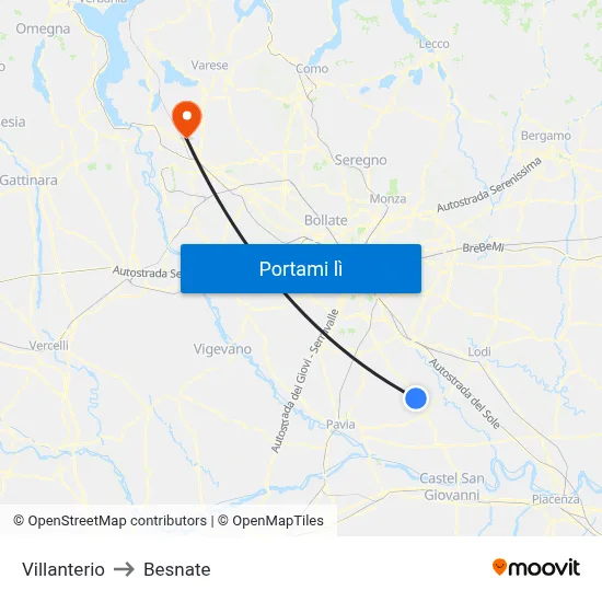 Villanterio to Besnate map