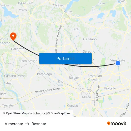 Vimercate to Besnate map
