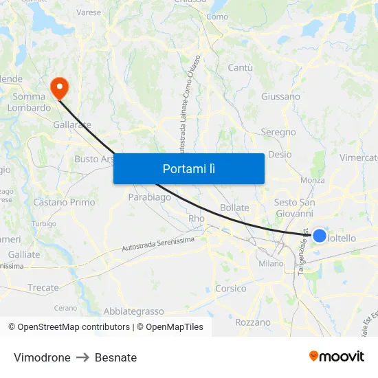 Vimodrone to Besnate map