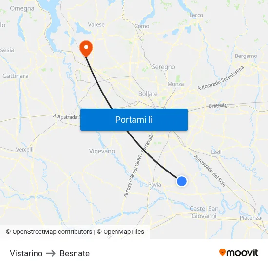Vistarino to Besnate map