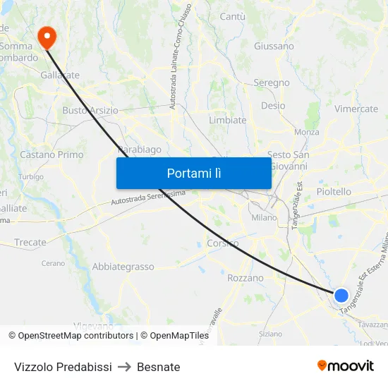 Vizzolo Predabissi to Besnate map