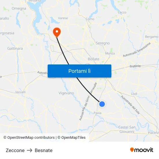 Zeccone to Besnate map