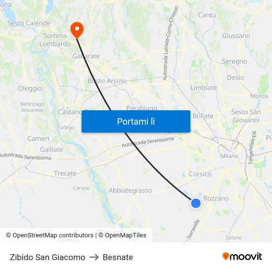 Zibido San Giacomo to Besnate map