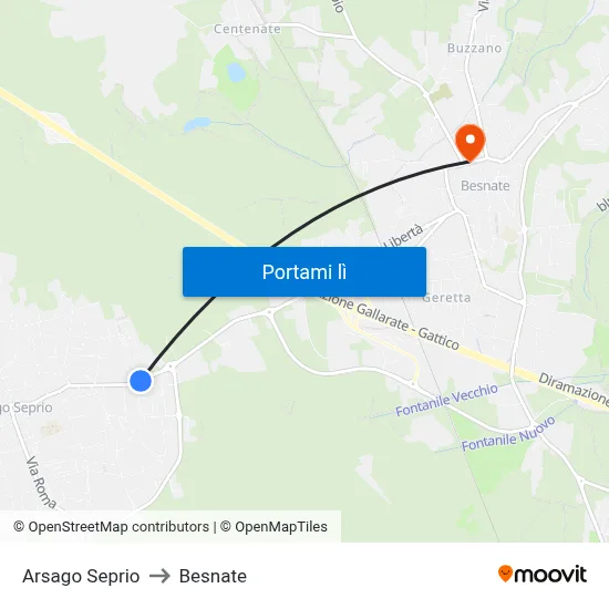 Arsago Seprio to Besnate map