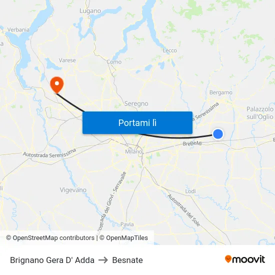 Brignano Gera D' Adda to Besnate map