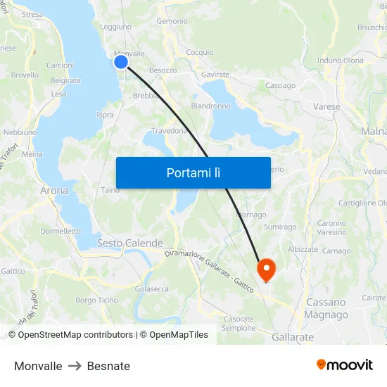 Monvalle to Besnate map
