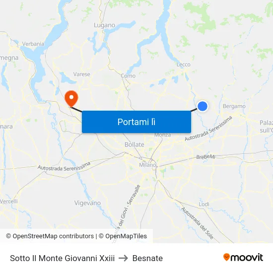 Sotto Il Monte Giovanni Xxiii to Besnate map