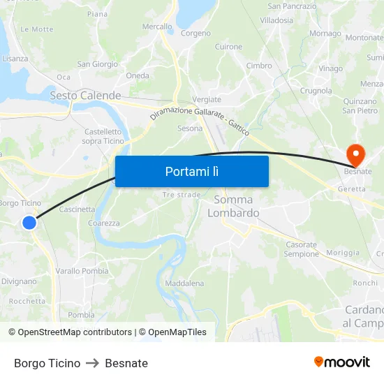 Borgo Ticino to Besnate map