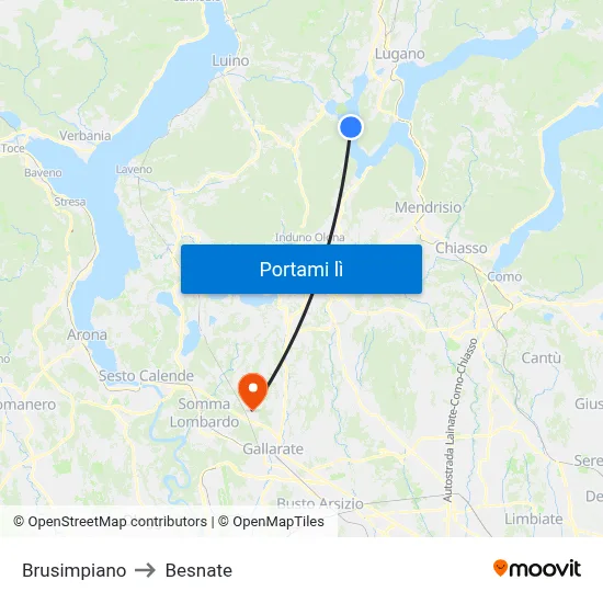 Brusimpiano to Besnate map