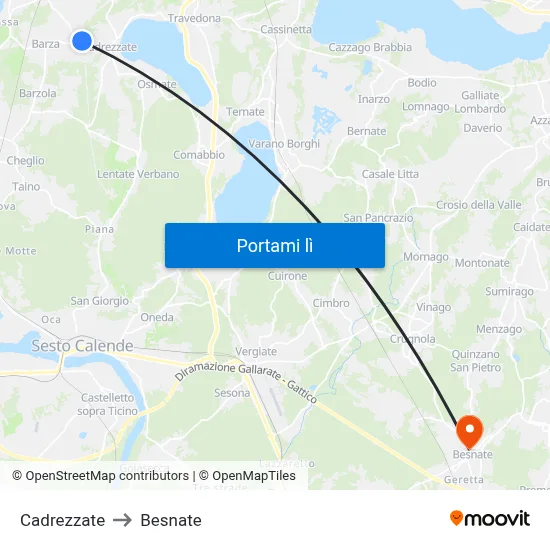 Cadrezzate to Besnate map