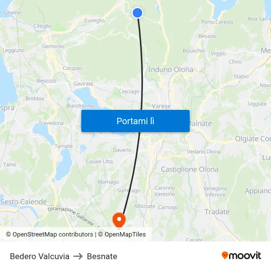 Bedero Valcuvia to Besnate map