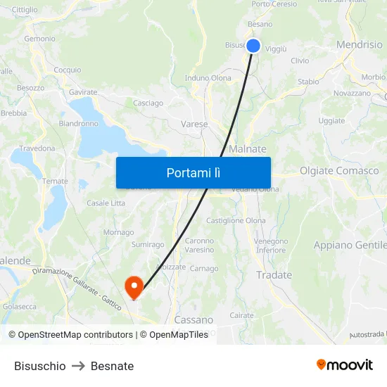 Bisuschio to Besnate map