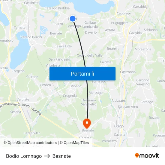 Bodio Lomnago to Besnate map