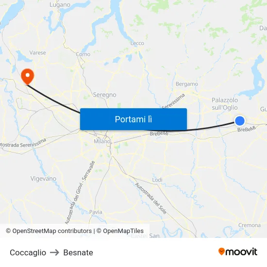 Coccaglio to Besnate map