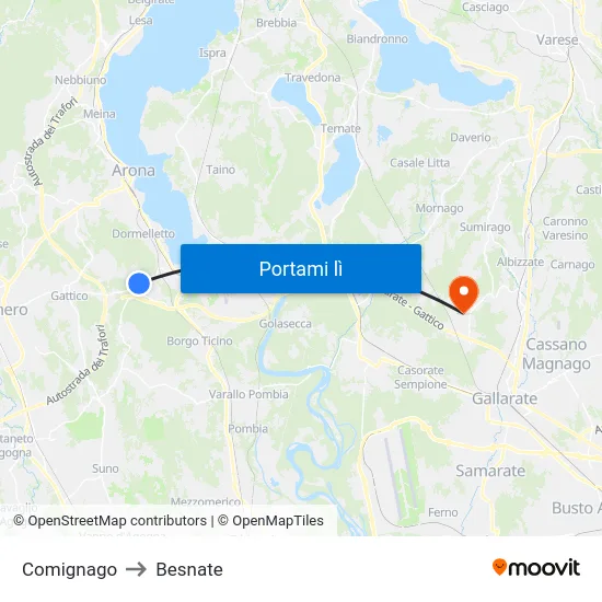 Comignago to Besnate map